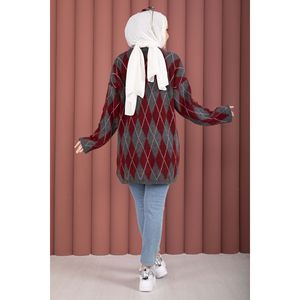 Cardigan décontracté pour femme Softie, motif floral, couleur bordeaux-gris, tricot respirant avec logo frontal - Product Image 4