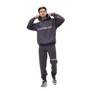 Ensemble de sweat à capuche Streetwear d'hiver 100% coton pour hommes, motif solide, col montant, surdimensionné, pantalons de survêtement à capuche, survêtements de taille américaine - Product Image 4