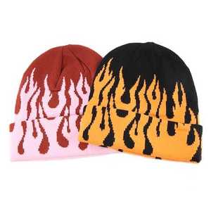 Wholesale unisex <b>Cap</b> 100%Acrylic <b>Men</b> Winter Beanie knitted Hat outdoor wear with all Over Embroidery logo Flame skull Beanie <b>cap</b> - Product Image 2