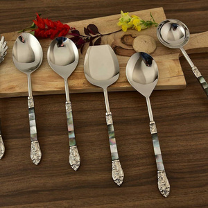<b>Aesthetic</b> Steel Salad Servers for Home and Hotel Use 100% Resin Salad Servers Ice Cream Spoon <b>Top</b> Trending mirrored steel - Product Image 1