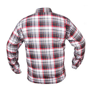Chemises en flanelle personnalisées pour hommes en rouge, blanc et gris foncé avec des caractéristiques de chemise de protection blindée de niveau 1 CE pour les motards, service OEM - Product Image 2