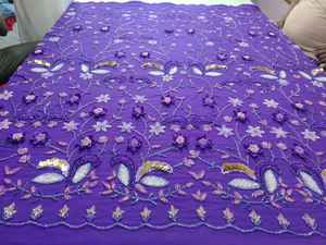 Tissu en dentelle de tulle 3D, motif batik, broderie, 100% acrylique, anti-boulochage, poids lourd, pour robes - Product Image 3