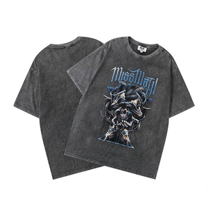 T-shirts d'été imprimés brodés personnalisés T-shirt lavé à l'acide T-shirts logo en gros vierge lavé en détresse - Product Image 1