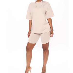 Conjunto de 2 piezas para mujer, conjunto de verano, camiseta de manga corta 100% algodón, ropa informal, conjunto de pantalones cortos tipo ciclista para mujer - Product Image 5