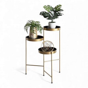 Elegant Three <b>Tier</b> Round Bronze Finish Metal <b>Plant</b> <b>Stand</b> for Modern Indoor Home Garden Display - Product Image 4