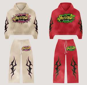 2025 Venta al por mayor Fabricación personalizada Chándales serigrafiados Streetwear Alta calidad 100% Algodón Fleece Sudadera con capucha y pantalón Conjunto - Product Image 6