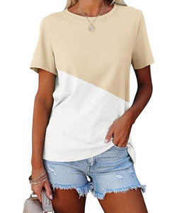 T-shirts à manches courtes anti-boulochage écologiques pour femmes décontracté d'été hauts à la mode de bloc de couleur - Product Image 1
