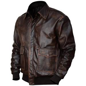 Blouson aviateur en cuir vintage Vêtements d'extérieur de motard rétro pour hommes avec ourlet côtelé, poches et fabrication sur mesure en gros - Product Image 3