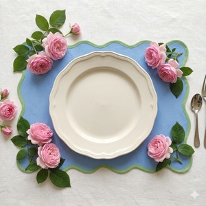 Table mat Scallop <b>Placemats</b> and Napkins light blue Table Linens Piping Napkins fathers day gift - Product Image 1