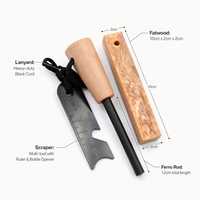 Kit de démarrage de feu en bois gras naturel, tige de ferrocérium, allume-feu en acier avec manche en bois pour le camping et la survie