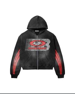 Heavy Cropped Hoodies Street Style Vintage Acid Wash Custom Screen Print Distressed <b>Zip</b>-<b>Up</b> HoodieCustom - Product Image 1