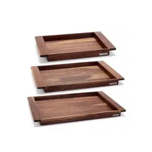 三个意大利复古托盘套装深色木质新品托盘咖啡桌储物矩形大空间托盘