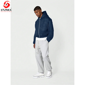 Sweat à capuche zippé évasé en coton pour homme, personnalisé avec logo, couleur unie, séchage rapide, style court et ample, en polaire épaisse, pour l'hiver, taille XS, vente en gros - Product Image 3