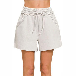 Mens High Street Style 100% Cotton Acid Wash Distressed Breathable Fleece Embroidered Shorts <b>Elastic</b> Waist Casual Jogging Shorts - Product Image 1