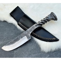 Couteau de chasse et de survie viking en acier à haute teneur en carbone, fait main, avec étui en cuir fin, manche forgé à la main, pour usage extérieur, garantie de 3 ans
