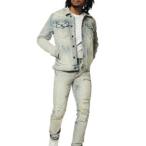 Conjunto de moda de color sólido para hombre, conjunto de chaqueta y pantalones vaqueros, aspecto moderno a la moda, precio fijo, conjunto de chaqueta y pantalones vaqueros para hombre - Product Image 1