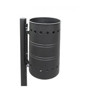 Premium Outdoor Waste Bin with Bracket and Basket Ground Burial Painted Steel 26 x 35 x 120 cm Black