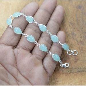 925 Sterling Silver Agate <b>Gemstone</b> Water Drop Bezel Setting Women's Elegant <b>Bracelet</b> & Bangles - Product Image 2