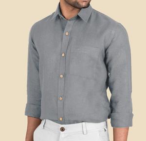 Camisa de Lino y Algodón Gris Casual para Hombre, Manga Larga, Cuello Clásico, Teñido Liso, Antiencogimiento, Secado Rápido, Sostenible, para Verano - Product Image 1
