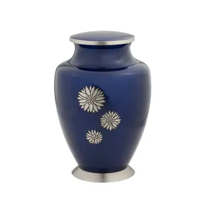 Urnes funéraires bleues de haute qualité pour cendres humaines, en aluminium et laiton de qualité supérieure, style européen/américain, personnalisables, indiennes - Product Image 1