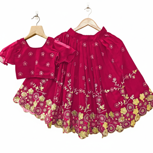 Shoryam Fashion Designer Pink Kids Lehenga Choli <b>Butterfly</b> <b>Sleeves</b> Gold Thread Embroidery Indian Girls Boutique Party Wear - Product Image 1
