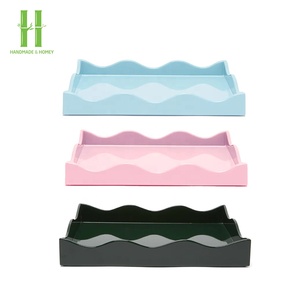OEM bambou laque luxe peint à la main bohème écologique festonné plateau de service centres de table décoration faits à la main HNH - Product Image 3