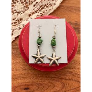 Navajo-Made Sonoran Gold Turquoise Nugget & Sterling <b>Silver</b> Drop <b>Earrings</b> with Star <b>Dangle</b> - Product Image 1