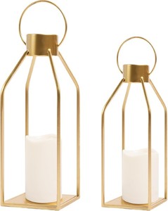 Decoración moderna granja linterna decoración decorativa Metal vela linternas para uso interior y exterior oro centros de mesa - Product Image 1