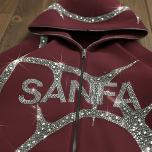 Survêtements en molleton français avec logo personnalisé, strass, vêtements décontractés pour hommes, molleton lourd, broderie de strass - Product Image 3