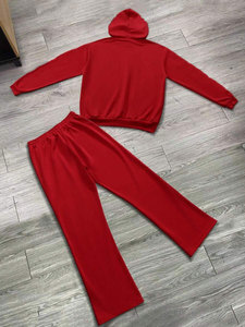 Personalizado de los hombres de peso pesado de algodón rojo de gran tamaño chándales de estilo Vintage Unisex Sudadera con capucha pantalones de chándal para correr de Invierno 2 piezas Set - Product Image 2