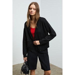 Suéter de Punto Regular con Cuello en V, Manga Larga y Bolsillos con Botones para Mujer, GRIMELANGE ESENCIA - Product Image 1