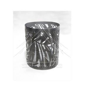 Porte-bougie cylindrique en métal ajouré de style nordique, art géométrique en fer, support pour bougie chauffe-plat, noir mat, centre de table de luxe - Product Image 1