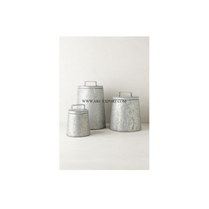 Set of 3 Galvanized Material Custom Logo Table Top Tea Sugar Container Premium Quality Metal Home Decorative Canister From India - Product Image 1