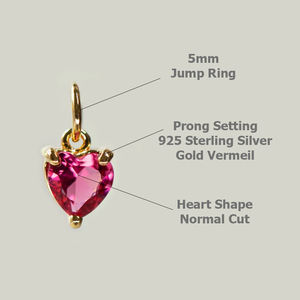 Pendentif en forme de cœur en quartz rubis 6mm pierre de naissance avec CZ 925 argent sterling ensemble de broches or vermeil breloque plaquée rhodium - Product Image 2