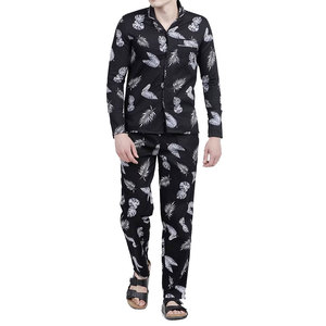 Couleur personnalisée séchage rapide respirant manches longues costume de nuit pour hommes décontracté conception unique à la mode soie/coton ensemble de pyjama - Product Image 1