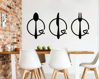 Art mural minimaliste en métal enduit noir fourchette cuillère couteau Design abstrait pour décor de cuisine taille personnalisable pour salle à manger