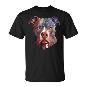 Camiseta Unisex con Bandera de Estados Unidos de Pit Bull Terrier, Cuello Redondo, Manga Corta, Impresión Digital, Ropa Promocional - Product Image 1