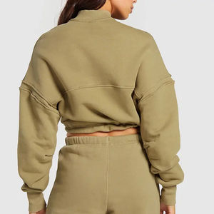 Haute demande 100% coton femmes hiver demi-fermeture éclair sweats à capuche et sweat-shirts avec Logo personnalisé avant broderie col montant - Product Image 5