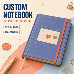 Journal personnalisé LABON « <span class=keywords><strong>Lettre</strong></span> d'amour » – Couverture rigide en tissu bleu, dorure à chaud, <span class=keywords><strong>enveloppe</strong></span>, tampon cœur, étoiles, bords dorés, ruban vert corail - Product Image 1