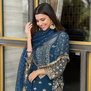 Indian Pakistani <b>Wedding</b> Reception Party Wear Ready Made Heavy Embroidery Work Designer Shalwar Kameez Plazzo Dupatta Suits - Product Image 1