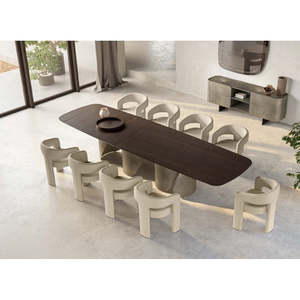 Table à manger moderne Onda XL, design rectangulaire de luxe, bois stable, pierre, contemporaine, assemblée, extensible, résine, pour la maison, l'hôtel - Product Image 6