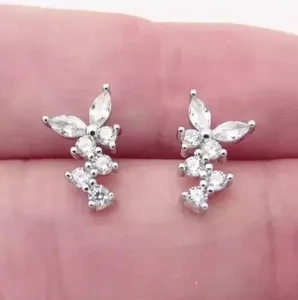 925 <b>Silver</b> Stunning Marquise Moissanite Diamond <b>Drop</b>/Dangle <b>Earrings</b> - Product Image 4