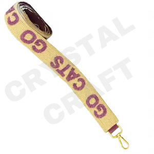 Customized White Gold Seed Bead Bag Straps 'Hook Em Horns' <b>Fashionable</b> <b>Accessory</b> Beaded Purse Strap Touch Doww Design - Product Image 6