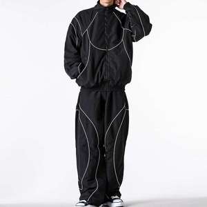 ชุดวอร์มผู้ชายแบบมีซิป ผ้าโพลีเอสเตอร์ พิมพ์โลโก้ได้ สะท้อนแสง สไตล์สตรีทแวร์ลำลอง กันลม สีดำ พร้อมตัวอย่างฟรี - Product Image 1