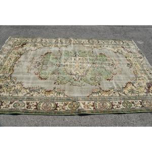 พรมวินเทจตุรกีขนาดใหญ่ 5.8x9.3 ฟุต สีเบจลายดอกไม้ ทำจากขนสัตว์ - Product Image 3