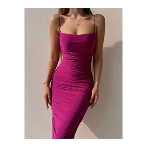 Abito viola Mood Moda con drappeggio a spalline sottili e linea vita naturale - Product Image 2