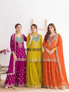 ชุดชาราราคุณภาพสูง ผ้าชีฟองไหม พร้อมผ้าคลุมไหล่ ปักลายด้วยมือ ประดับด้วยงานปักเลื่อม สำหรับผู้หญิง - Product Image 2