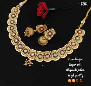 Indian Fashion Gold Plated Ethnic Copper Bridal Wedding <b>Jewelry</b> <b>Set</b> <b>for</b> <b>Women</b> Earrings and Necklace <b>Set</b> Party Occasion - Product Image 1