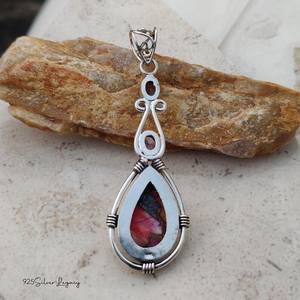 Pendentif en cuivre rose et turquoise avec collier en argent sterling et quartz rose, pendentif en pierre précieuse fait à la main, cadeau pour femme - Product Image 2