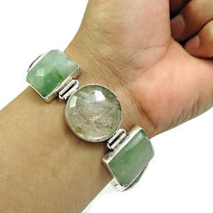 Premium Quality <b>Bracelet</b> With Ruby Zoisite-Green Aventurine-Black Rutile And Jasper Gemstone In 925 Sterling <b>Silver</b> Boho Jewelry - Product Image 1